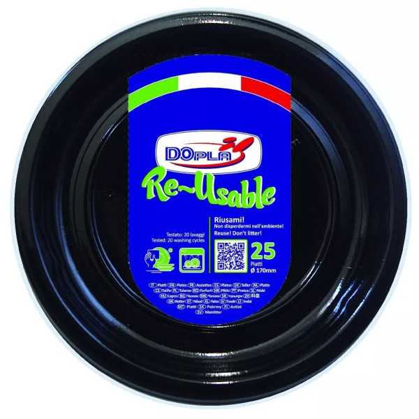 PIATTO DESSERT RIUTILIZ. NERO D.17CM. CF.25 PZ (DOPLA) ART.11757