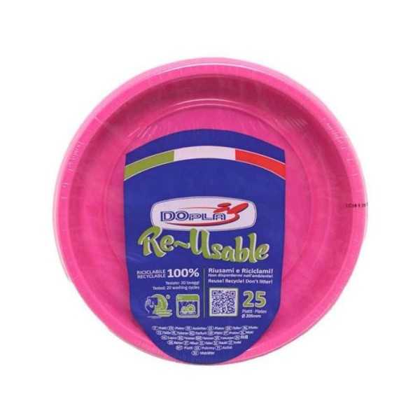 PIATTO PIANO RIUTILIZ. FUXIA D.22CM. CF.25 PZ (DOPLA) ART.11749