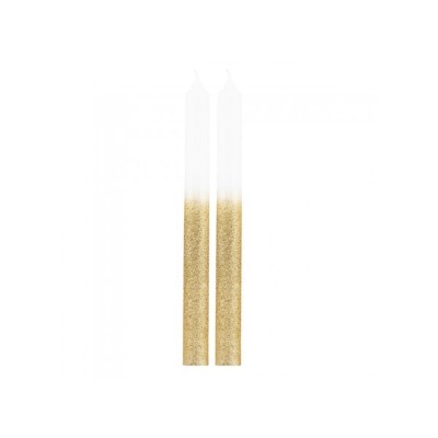 SC. 2 CANDELE CILINDRICHE BIANCO/GLITTER ORO CM 25