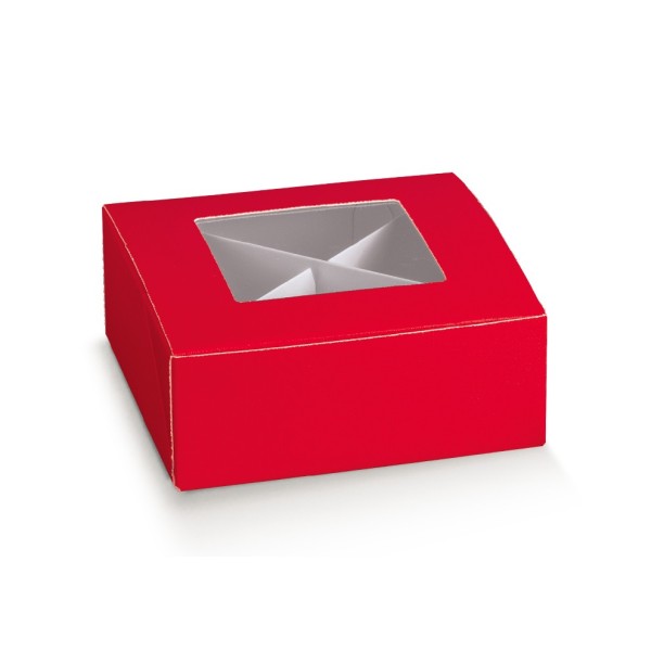 SCATOLINA PER CONFETTI PRAT.C/F100X100X40 LINO ROSSO FIN. PLA C/DIVISORIO