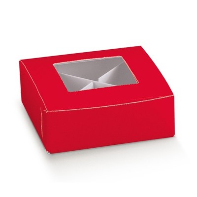 SCATOLINA PER CONFETTI PRAT.C/F80X80X30 LINO ROSSO FIN. PLA C/DIVISORIO