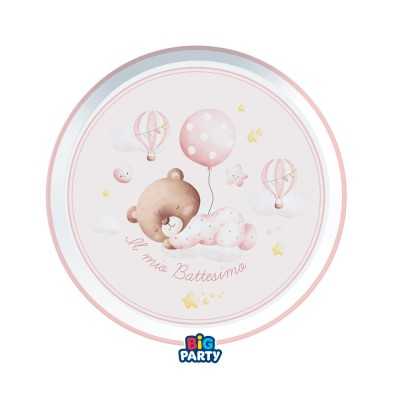 6 Piatti cm.18 Battesimo Baby Bear Rosa