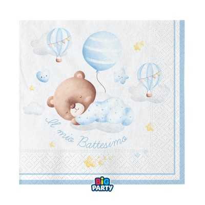 16 Tov.li cm.33 x 33 Battesimo Baby Bear Celeste