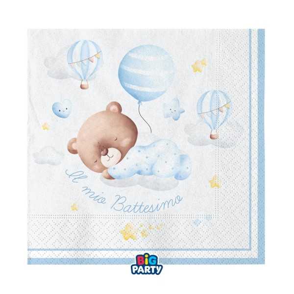 16 Tov.li cm.33 x 33 Battesimo Baby Bear Celeste