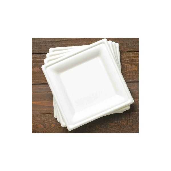 Piatti Bio Quadrati in Cellulosa – 16x16cm Confezione da 50 pz | Piatti Biodegradabili e Compostabili per Uso Alimentare