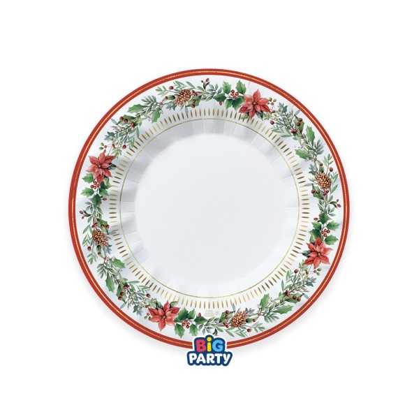 🥣 Piatti Fondi in Cartoncino Natalizio – Modello Poinsettia Ø 24 cm (6 pz)
