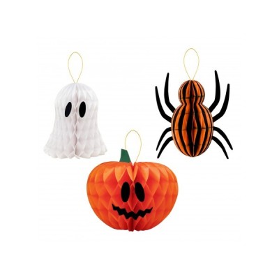 3 DECORAZIONI CARTA RAGNO ZUCCA FANTASMACM 15