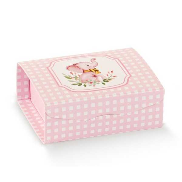 Scatola gift con elefantino rosa 7x7x3 - 10pz