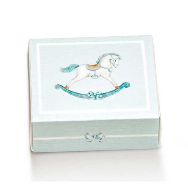 Scatolina cassetto con divisori cavallo a dondolo azzurro 10pz - 6x5x3