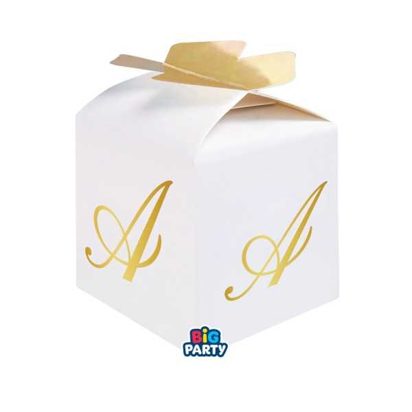 Scatoline cubetto portaconfetti con iniziali dalla A alla Z,con fiocco in carta 5x7x5cm - 10pz