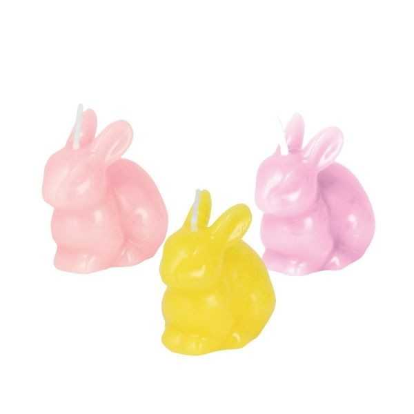 CANDELA CONIGLIO SEDUTO GLOSSY 3 COLORI ASS CM 7X6