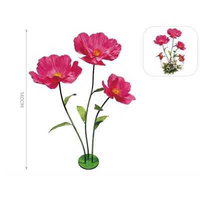 Base scenografica 3 fiori di carta fuxia H140 cm | Allestimenti