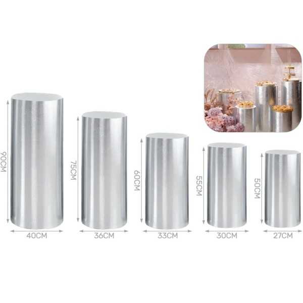 Set di 5 Colonne Cilindriche in Metallo per Allestimenti Silver