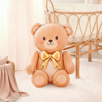 Palloncino Orsetto Teddy con Fiocco Oro 95 cm Palloncino Orsetto Teddy con Fiocco Oro 95 cm