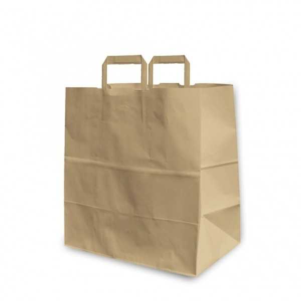Shopper Take Away in Carta Avana con Manici Piatti 27x17x29 cm