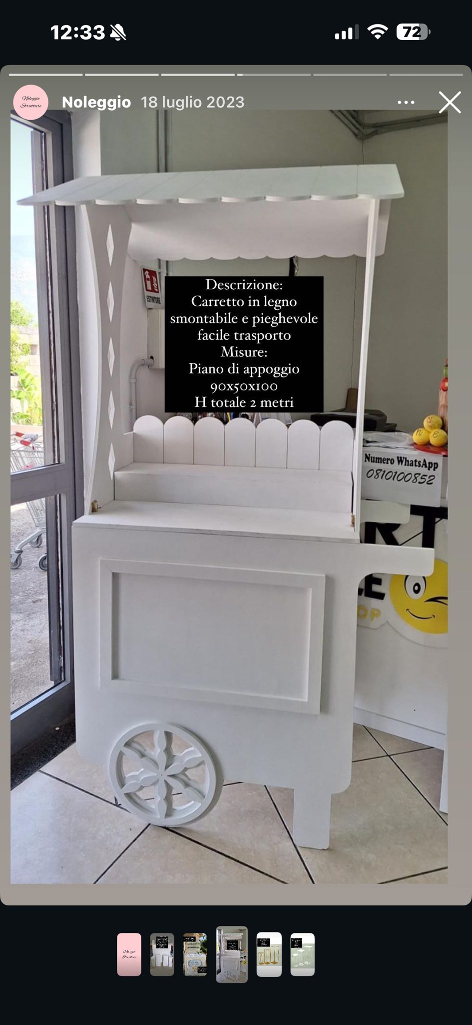 CARRETTO GELATI IN LEGNO BIANCO